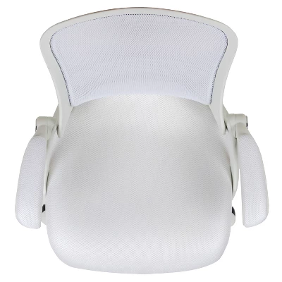 Emma And Oliver High Back White Mesh Ergonomic Office Chair With White Frame And Flip-up Arms - Image 8