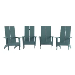 Emma And Oliver Set Of 4 Modern Dual Slat Back Indoor/Outdoor Adirondack Style Chairs