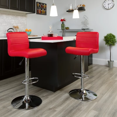 Emma And Oliver Swivel Rolled Seat Adjustable Height Barstool With Chrome Base - Image 11