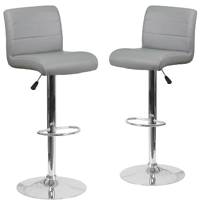 Emma And Oliver 2 Pack Contemporary Vinyl Adjustable Height Barstool With Rolled Seat And Chrome Base - Image 8