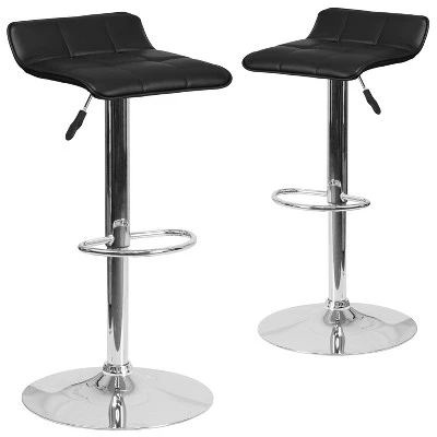 Emma And Oliver 2 Pack Contemporary Vinyl Adjustable Height Barstool With Quilted Wave Seat And Chrome Base - Image 14