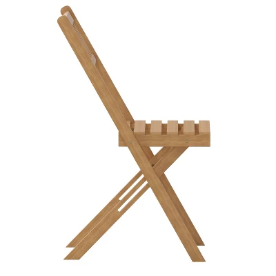 Emma And Oliver Set Of 2 All Natural Weather Resistant Acacia Wood Folding Patio Bistro Chairs In A Natural Finish With Protective Teak Oil Layer - Image 9