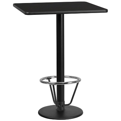 Emma And Oliver 30" Square Black Laminate Bar Table Top-18"RD Base/Foot Ring