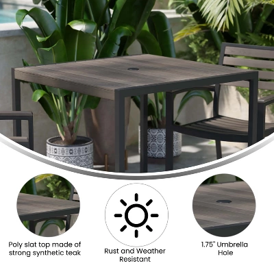 Emma And Oliver Square All-Weather Faux Teak Patio Dining Table With Steel Frame - Seats 4 - Image 4