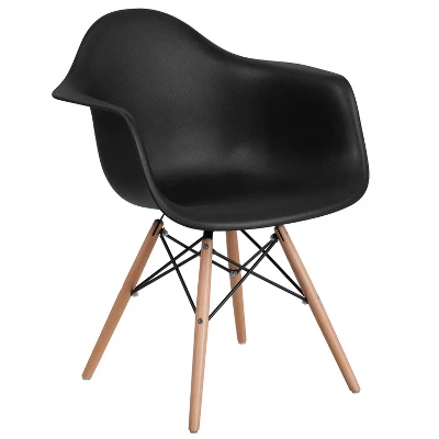 Emma And Oliver Plastic Accent Dining Chair With Arms And Wooden Legs - Image 11