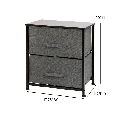 Emma And Oliver 2 Drawer Storage Stand With Wood Top & Dark Fabric Pull Drawers - Image 3