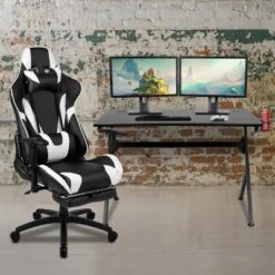 Emma And Oliver Gaming Desk Set - Cup/Headset Holder/Reclining & Footrest