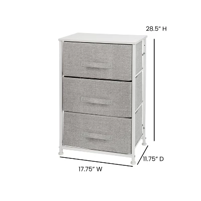 Emma And Oliver 3 Drawer Vertical Storage Dresser With Wood Top & Fabric Pull Drawers - Image 3
