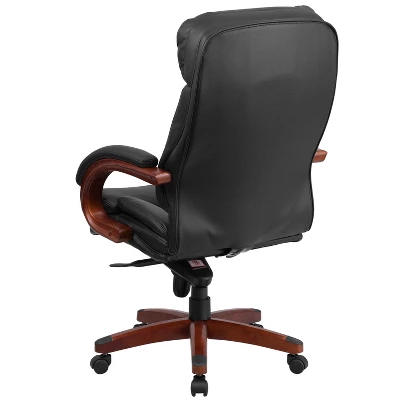 Emma And Oliver High Back Black LeatherSoft Synchro-Tilt Ergonomic Office Chair With Wood Base - Image 6