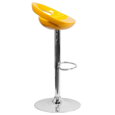 Emma And Oliver Yellow Plastic Adjustable Height Barstool With Chrome Base - Image 7
