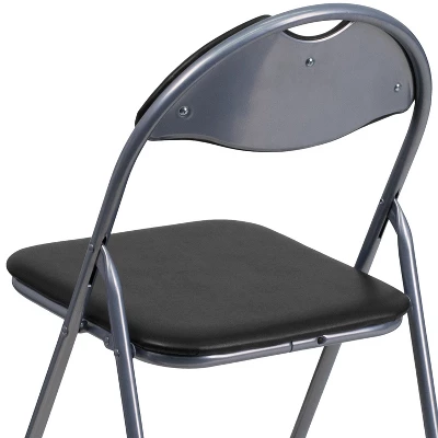 Emma And Oliver 4 Pack Black Vinyl Padded Metal Folding Chair Home Office - Image 7