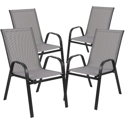 Emma And Oliver Five Piece Patio Table Set With Metal Table With Tempered Glass Top And 4 Flex Comfort Stacking Chairs - Image 8