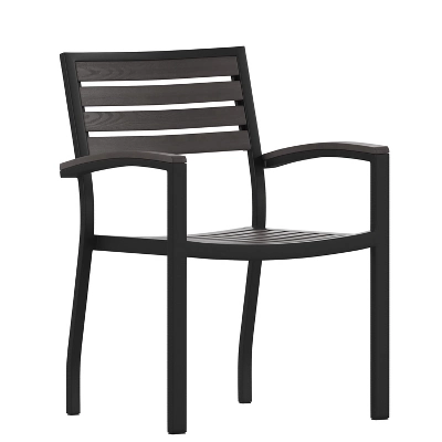 Emma And Oliver Set Of 2 Stackable All-Weather Aluminum Patio Chairs With Faux Teak Slats - Image 11