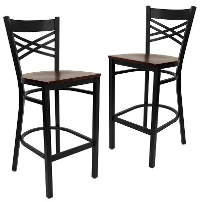 Emma And Oliver 2 Pack "X" Back Metal Restaurant Barstool - Image 8