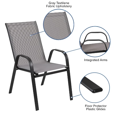 Emma And Oliver Five Piece Patio Table Set With Metal Table With Tempered Glass Top And 4 Flex Comfort Stacking Chairs - Image 3