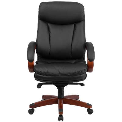 Emma And Oliver High Back Black LeatherSoft Synchro-Tilt Ergonomic Office Chair With Wood Base - Image 8