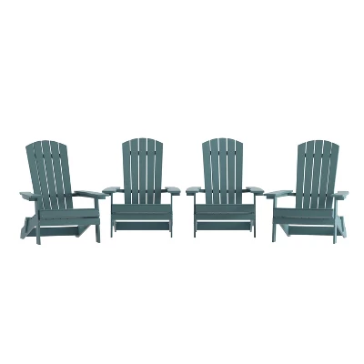 Emma And Oliver Set Of 4 Indoor/Outdoor Poly Resin Folding Adirondack Chairs, All-Weather Chairs For Porch, Patio, Or Sunroom - Image 14