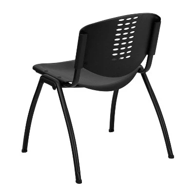 Emma And Oliver Black Plastic Office Side Stack Chair With Oval Cutout Back - Image 6