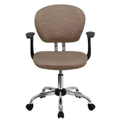 Emma And Oliver Mid-Back Coffee Brown Mesh Padded Swivel Task Office Chair With Arms - Image 4