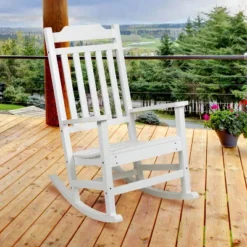Emma And Oliver All-Weather Rocking Chair In Faux Wood - Patio And Backyard Furniture
