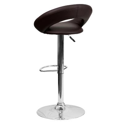 Emma And Oliver 2 Pack Contemporary Vinyl Rounded Orbit-Style Back Adjustable Height Barstool With Chrome Base - Image 2