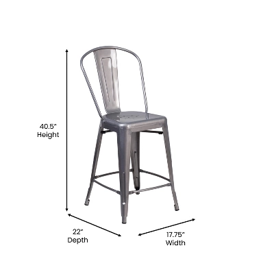 Emma And Oliver Clear Coated Metal Stool With Backrest And Polyresin Seat For Indoor Use Only - Image 7