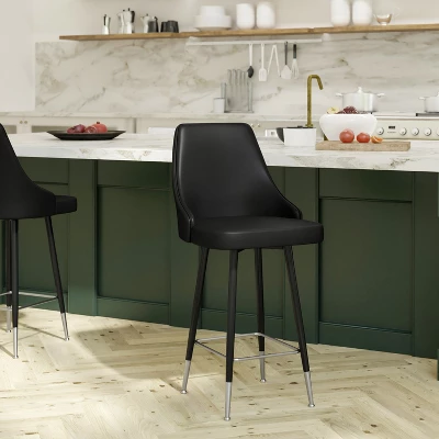 Emma And Oliver Modern Upholstered Dining Stools With Chrome Accented Metal Frames And Footrests