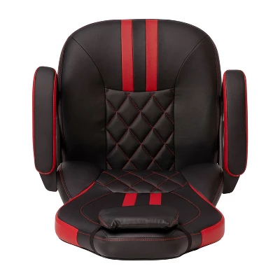 Emma And Oliver Ergonomic High Back Swivel Gaming Chair With Diamond Stitch Black Faux Leather Upholstery With Red Accent Stripes, Padded Arms - Image 13