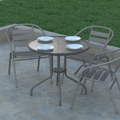 Emma And Oliver 31.5" Round Tempered Glass Metal Table With Smooth Ripple Design Top - Image 3