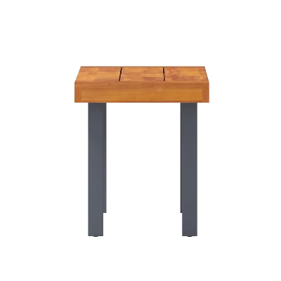 Emma And Oliver Rustic Natural Acacia Wood Bench With Seating For Two, Flared Wooden Legs And Slatted Surface For Indoor And Outdoor Use - Image 10