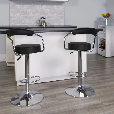 Emma And Oliver Contemporary Vinyl Adjustable Height Barstool With Arms