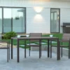 Emma And Oliver 55" X 31" Outdoor Dining Table With Faux Teak Poly Slat Top And Metal Frame