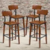Emma And Oliver 4 Pack Commercial Grade Rustic Walnut Industrial Style Wood Dining Barstool