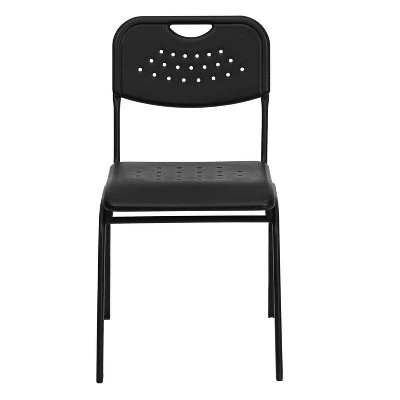 Emma And Oliver Black Plastic Student Classroom Stack Chair With Open Back - Image 8