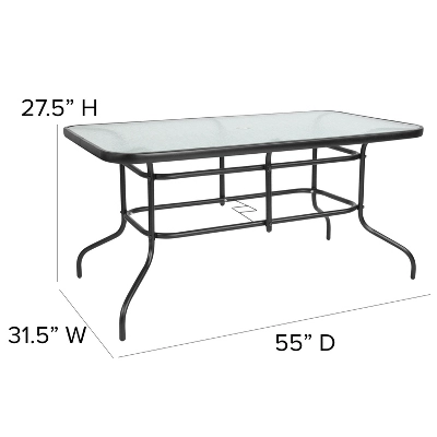 Emma And Oliver 31.5" X 55" Rectangular Tempered Glass Metal Table With Umbrella Hole - Image 3