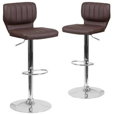 Emma And Oliver 2 Pack Contemporary Vinyl Adjustable Height Barstool With Vertical Stitch Back And Chrome Base - Image 12