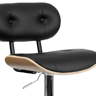 Emma And Oliver Bentwood Adjustable Height Barstool With Button Tufted Upholstery - Image 4