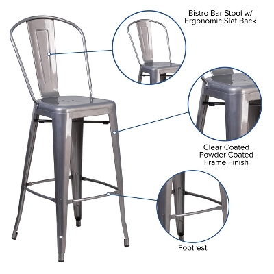 Emma And Oliver 30"H Clear Coated Indoor Counter Height Stool With Back - Image 2