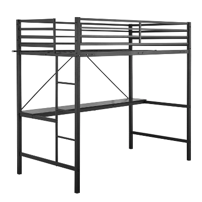 Emma And Oliver Metal Loft Bed Frame With Desk, Protective Guard Rails And Ladder For Kids, Teens And Adults - Image 14