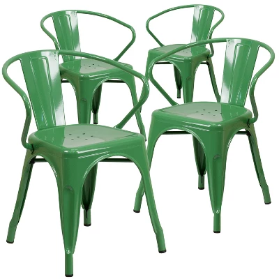 Emma And Oliver Commercial Grade 4 Pack Metal Indoor-Outdoor Chair With Arms - Image 14