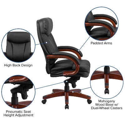 Emma And Oliver High Back Black LeatherSoft Synchro-Tilt Ergonomic Office Chair With Wood Base - Image 2