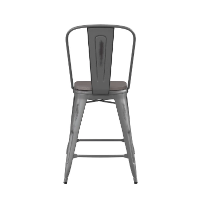 Emma And Oliver Clear Coated Metal Stool With Backrest And Polyresin Seat For Indoor Use Only - Image 10