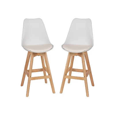 Emma And Oliver Set Of Two Upholstered Dining Stools With Matching Attached Seat And Wood Frame - Image 3