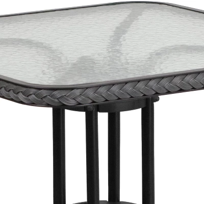 Emma And Oliver 28" Square Tempered Glass Metal Table With Rattan Edging - Image 5