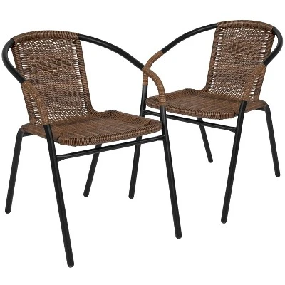 Emma And Oliver 2 Pack Rattan Indoor-Outdoor Restaurant Stack Chair With Curved Back - Image 13