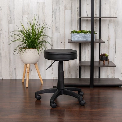 Emma And Oliver Black Adjustable Doctors Stool On Wheels With Ergonomic Molded Seat - Image 2
