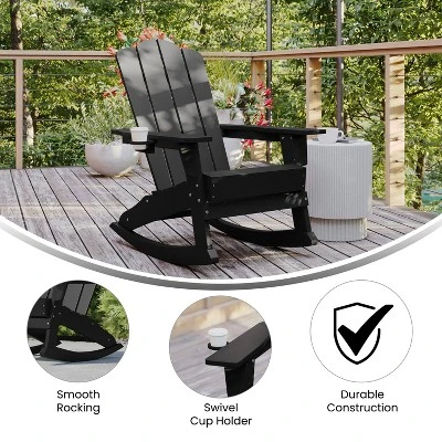 Emma And Oliver Adirondack Rocking Chair With Cup Holder, Weather Resistant HDPE Adirondack Rocking Chair - Image 5