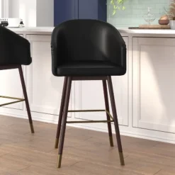 Emma And Oliver Upholstered Bar Height Dining Stool With Wood Frame - Set Of 2