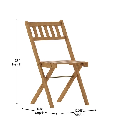 Emma And Oliver Set Of 2 All Natural Weather Resistant Acacia Wood Folding Patio Bistro Chairs In A Natural Finish With Protective Teak Oil Layer - Image 6