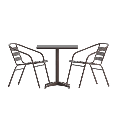 Emma And Oliver 23.5'' Square Aluminum Indoor-Outdoor Table Set With 2 Slat Back Chairs - Image 12
